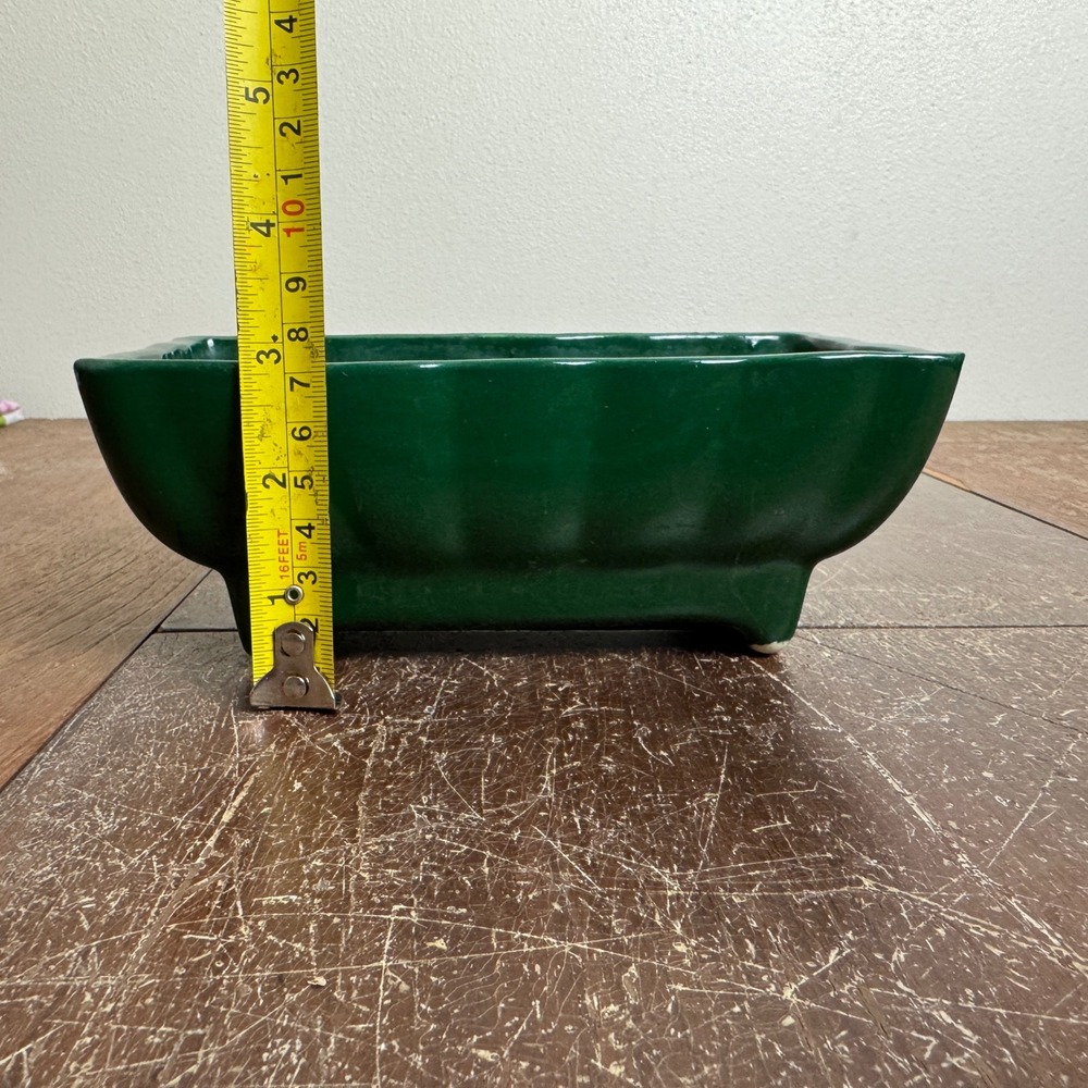 Vintage Dark Hunter Green Ceramic Footed Rectangular Planter Succulent Pot - Picture 3 of 9
